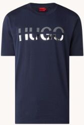 HUGO BOSS Denghis T-shirt met metallic logoprint - Donkerblauw