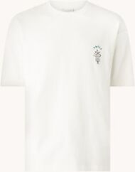 Drôle de Monsieur T-shirt met logo- en backprint - Beige