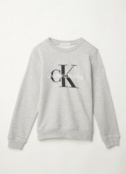 Calvin Klein Sweater van biologisch katoen met logoprint - Grijsmele