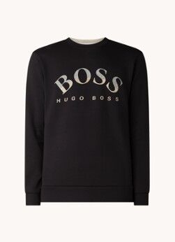 HUGO BOSS Salbo sweater met logoprint - Zwart
