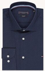 Tommy Hilfiger Slim fit overhemd van biologisch katoen met microdessin - Donkerblauw