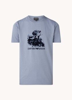 Emporio Armani T-shirt met flock logoprint - Staalblauw