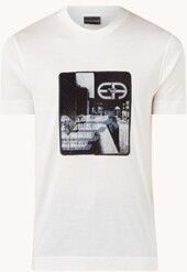 Emporio Armani T-shirt in lyocellblend met borduring - Gebroken wit