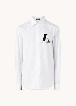Emporio Armani Regular fit overhemd met flock logoprint - Wit