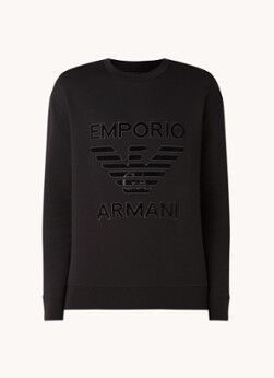 Emporio Armani Sweater met flock logoprint - Zwart