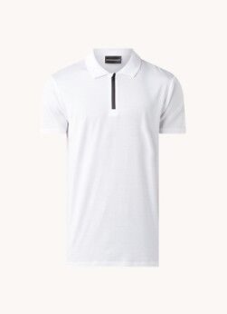 Emporio Armani Regular fit polo in lyocellblend met halve rits - Wit