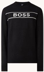 HUGO BOSS Ubali pullover in kasjmierblend met ingebreid logo - Zwart