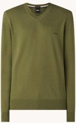 HUGO BOSS Pacello-L fijngebreide pullover met V-hals - Mosgroen