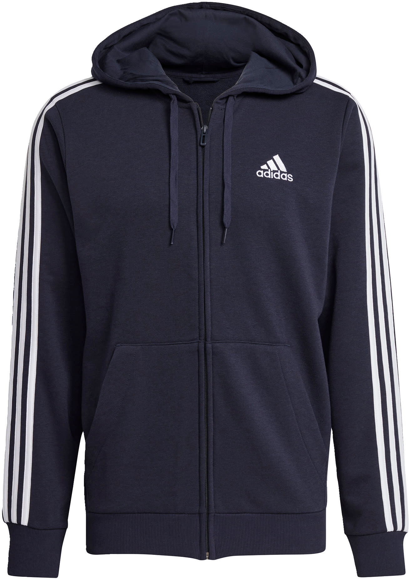 adidas Essentials French Terry 3-Stripes Full-Zip Hoodie Donkerblauw Wit - M