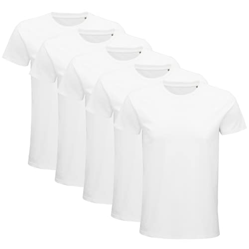 IMPRESSION T-SHIRT PERSONNALISE Set van 5 biologische T-shirts voor heren met korte mouwen   T-shirt kleding 100% katoen uit biologische landbouw   pak van 5 T-shirts verkrijgbaar in de kleuren wit, zwart   T-shirt van kwaliteit,