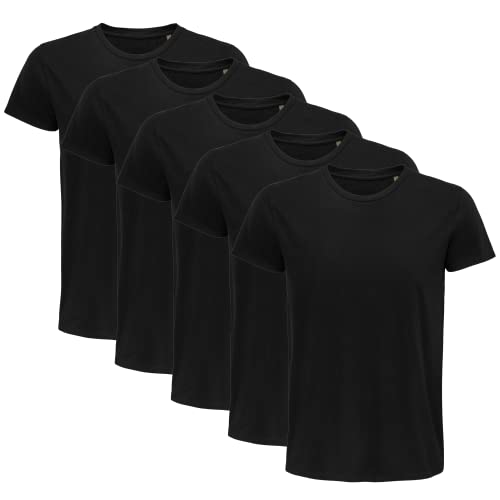 IMPRESSION T-SHIRT PERSONNALISE Set van 5 biologische T-shirts voor heren met korte mouwen   T-shirt kleding 100% katoen uit biologische landbouw   pak van 5 T-shirts verkrijgbaar in de kleuren wit, zwart   T-shirt van kwaliteit,
