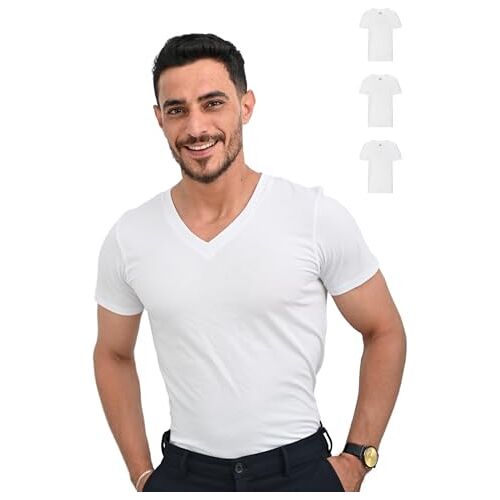 Skipper Heren T-shirt 3-pack V-hals business onderhemd van katoen korte mouwen onderhemd mannen, wit, XL