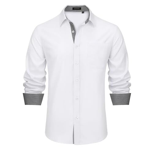 HISDERN Herenoverhemden met lange mouwen, formele overhemden voor mannen, button-down shirt, zakelijk, casual, regular fit, shirt, bruiloft, feest, werkshirts, B2-witte Shirts, L