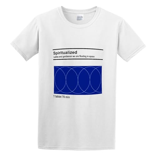 JUEBANG Men's Round neck T-shirt Spiritualized Space Rock classic style White L