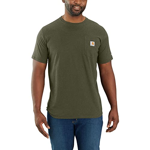 Carhartt Heren Force Relaxed Fit Midweight Short Sleeve Pocket T-Shirt, Basilicum Heather/Basilicum Heather, L