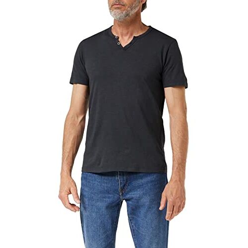 JACK & JONES T-shirt voor heren effen met gedeelde kraag, Zwart (Black/Slim), XL
