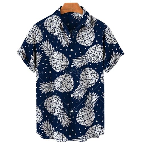 MPOWRX Heren Overhemden Hawaïaanse Overhemden Fruitprint Korte mouwen Tops Casual Los overhemd