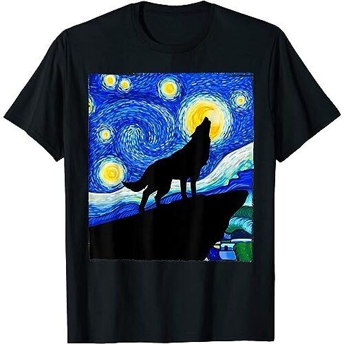 CECHI LIMITED Wolf Starry Night Wolf Tee Van Gogh Gift Wolf T-Shirt BLACK XXL