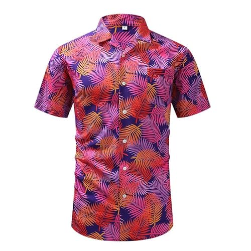 YANQSHM Hawaiiaans Overhemd,Hawaiiaanse Overhemden voor Heren Bloemen Bedrukte Overhemden Strandoverhemden met Korte Mouwen Zomer Casual Aloha Overhemden Fancy Dress voor Heren 6 L