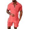 Generic 2024 Herenpak Twee pakken Heren Effen Kleur Shirt en Shorts Rits Toegang Top Regenpakken voor Mannen voor Werk, Brons, 3XL