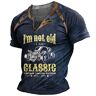 INDIRAN I Am Not Old I Am Classic T-shirts Vintage Distressed Henley T-Shirt Retro Korte Mouw Tops V-hals Button Up Shirts voor Mannen, # 5, L