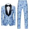 Generic Mannen Casual Business Bruiloft Gastheer Bloem Kleur Suits 3 Stks Jurk Blazers Jas Broek Vest Jas Set, 2-delige set Shui Lan, XXL