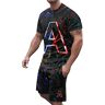 Generic Herenpakken 2024 modepakken casual pakken 2-delig herenpak met 3D korte mouwen shorts strand tropisch HawaiianSS lichaam sport shorts pak sportpak herenpakken slim fit, Zwart, XXL