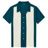 Candow Look Men'S Two Tone Contrast Color Bowling Shirts (L,teal ivory)