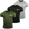 bebak Heren Gym T-shirt Pack van 3   Bodybuilding T-shirts Gym Kleding voor Mannen Gym Wear Multi-Pack Training Tops, Militair Groen, Zwart & Grijs, M