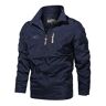 Generic 2024 Heren Casual Effen Kleur Outdoor Revers Pocket Trenchcoat Sneeuw ploegen Jas, Blauw, L