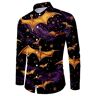 LOIJMK Herenmode casual Halloween pompoenpatroon bedrukt shirt met lange mouwen overhemden maattabel, lila, XL