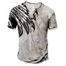 kewing Mannen Vintage Verontruste Shirt Veer 3D Print Knop Retro Korte Mouw T-shirts Outdoor Sport Tshirt, # 8, L