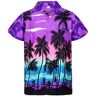 V.H.O. Hawaïhemd, voor heren, korte mouwen, borstzakje, hawaïprint met strand, palmen en zee, paars, Beach Violet, 4XL