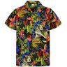 V.H.O. Funky hawaïhemd voor heren, korte mouwen, borstzak, met hawaïprint, jungle, dieren, bloemen, Jungle zwart, L