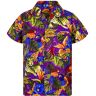 V.H.O. Funky hawaïhemd voor heren, korte mouwen, borstzak, met hawaïprint, jungle, dieren, bloemen, Jungle Violet, XL