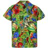 V.H.O. Funky hawaïhemd voor heren, korte mouwen, borstzak, met hawaïprint, jungle, dieren, bloemen, Jungle groen, XL