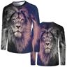 keephen Mannen Animal Lion Gedrukt Lange Mouw T-shirt Ronde Hals Vintage Verontruste Outdoor Straat Pullover Top, # 5, S