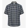 Brax Overhemd Dan Linnen Short Sleeve Button Down Check Blue Planet Olive / male