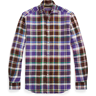 Purple Label Plaid Linen Shirt Brown Plaid Small Male