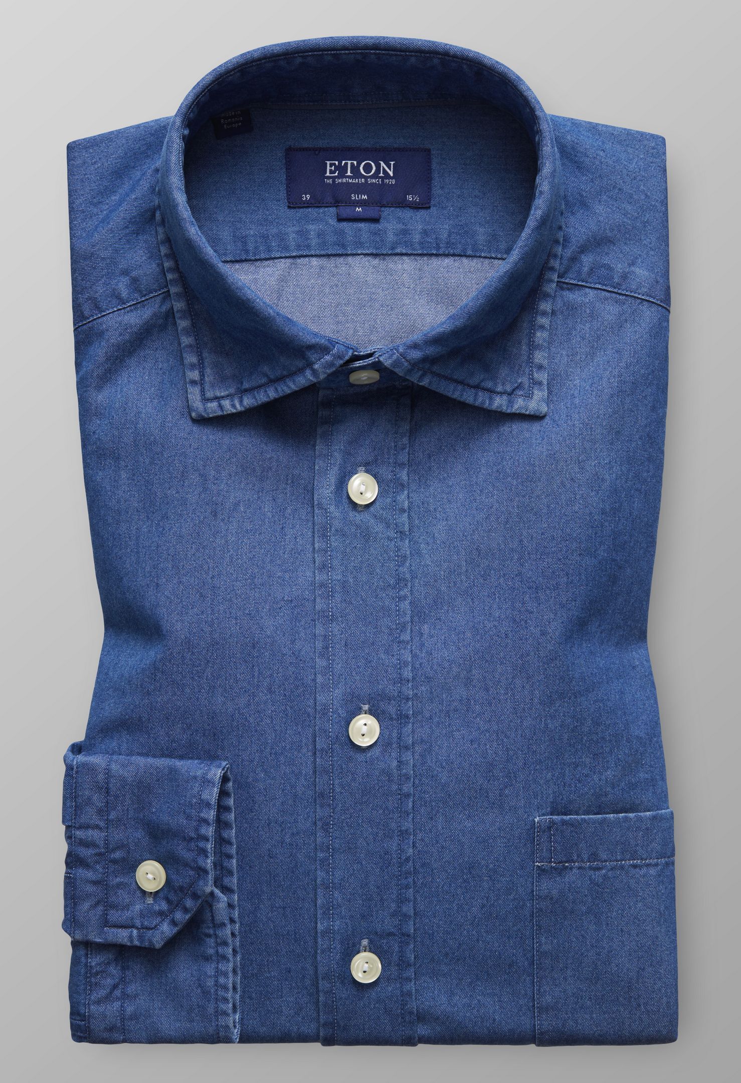 Eton Overhemd Denim Cutaway Avond Blauw / male