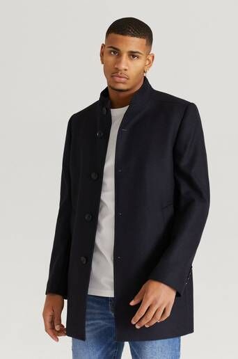 Pour Frakk Stand Up Collar Coat Blå  Male Blå