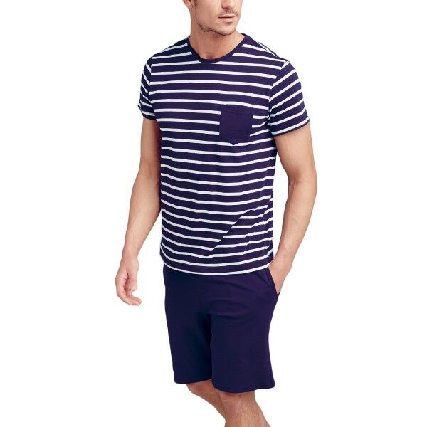 Jockey Cotton Nautical Stripe Short Pyjama - Navy Striped