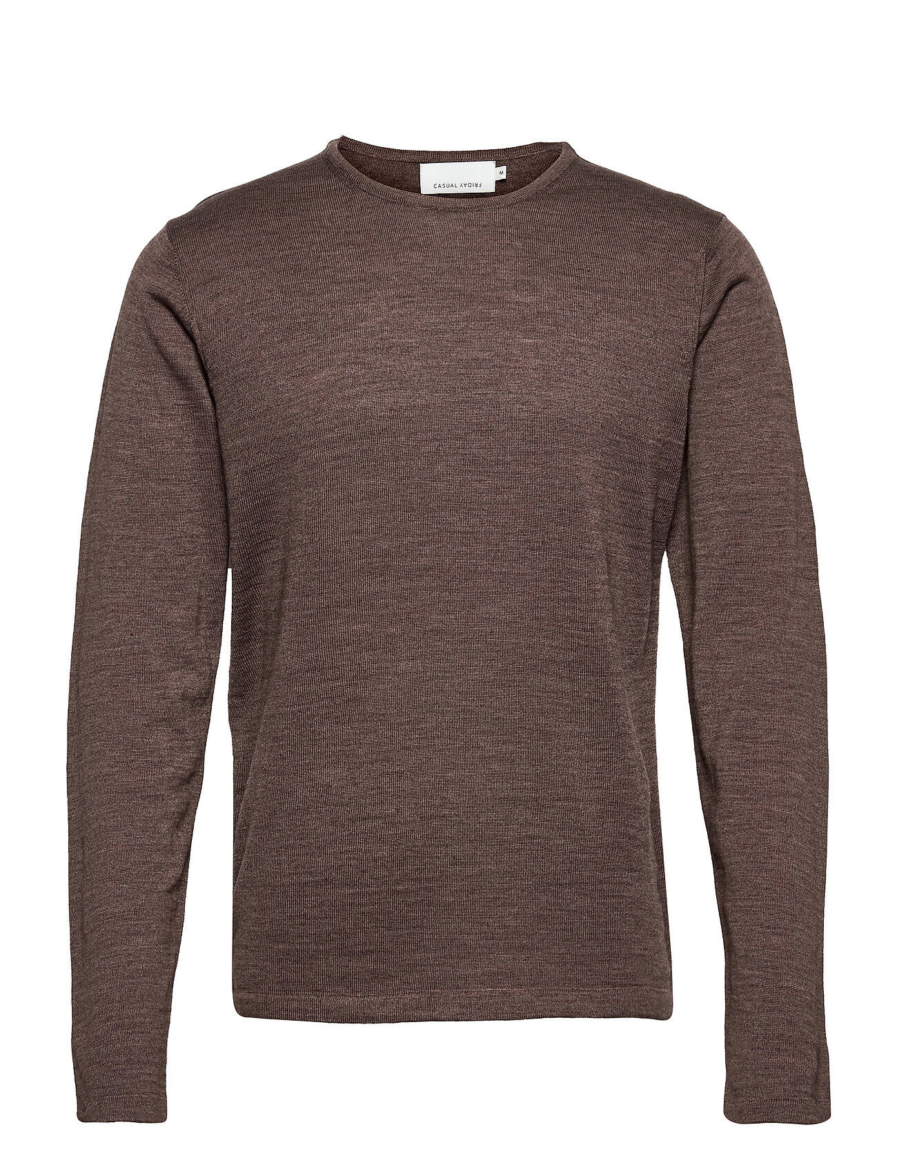 Casual Friday Kent Merino Crew Neck Knit Strikkegenser M. Rund Krage Brun Casual Friday