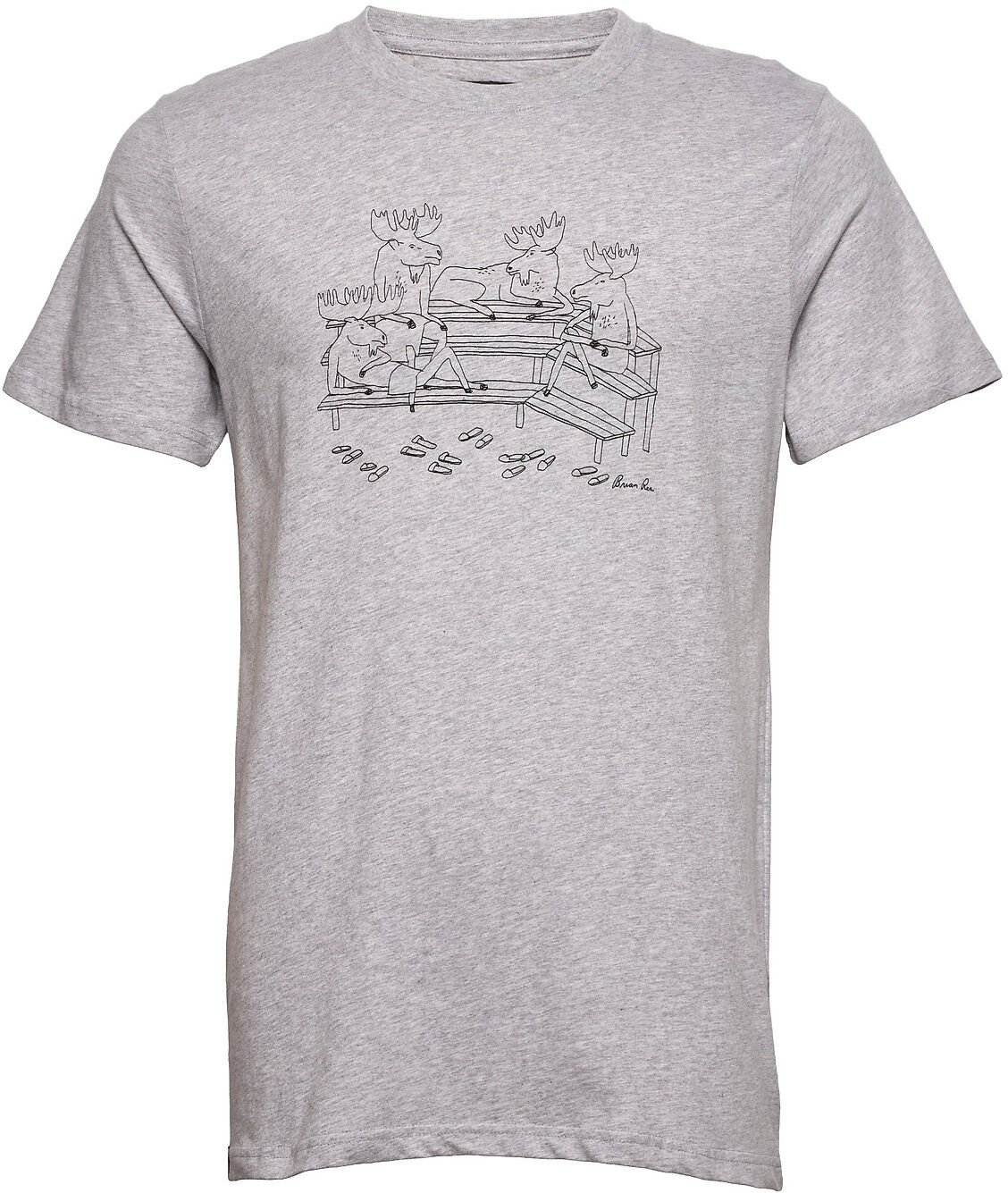 DEDICATED T-Shirt Stockholm Moose Sauna Grey Melange T-shirts Short-sleeved Grå DEDICATED