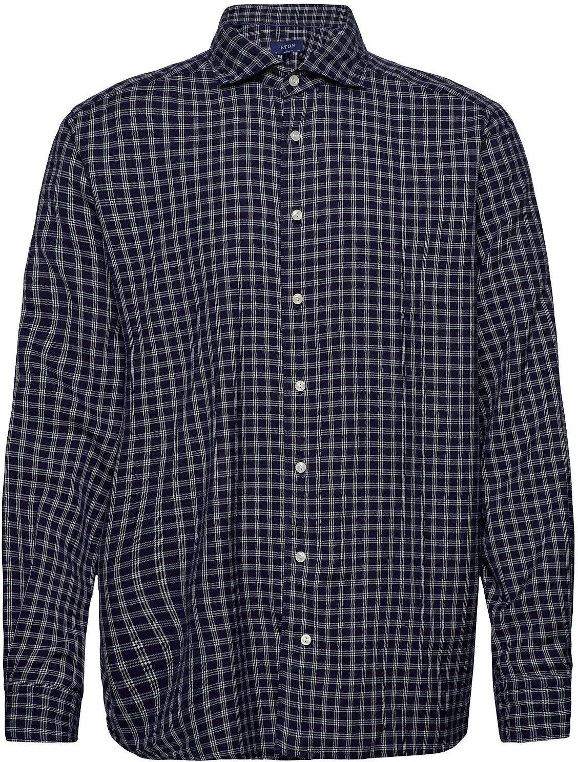 Eton Soft Navy Checked Cotton-Tencel Shirt Skjorte Uformell Svart Eton