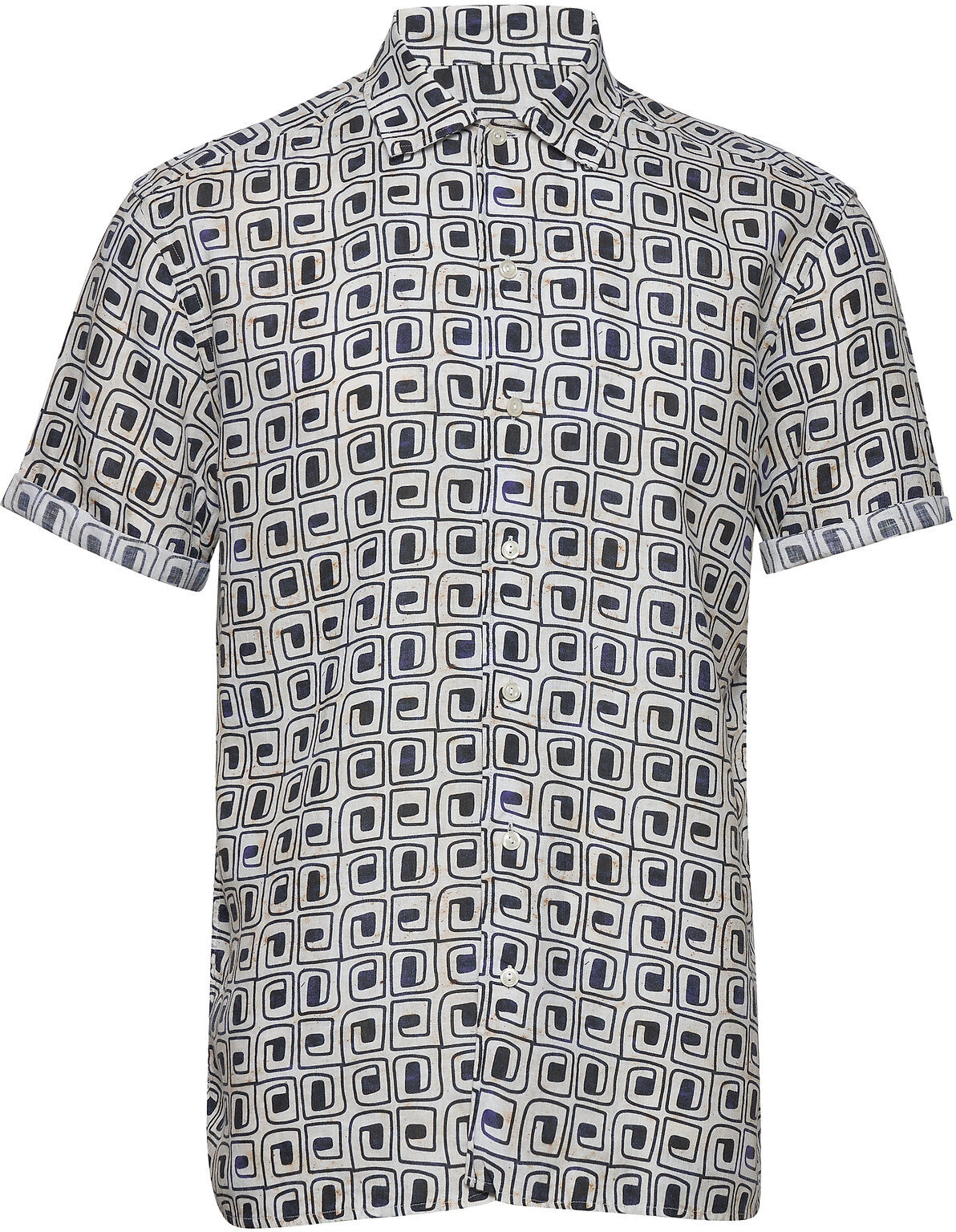 Eton Block Print Linen Resort Shirt Kortermet Skjorte Multi/mønstret Eton