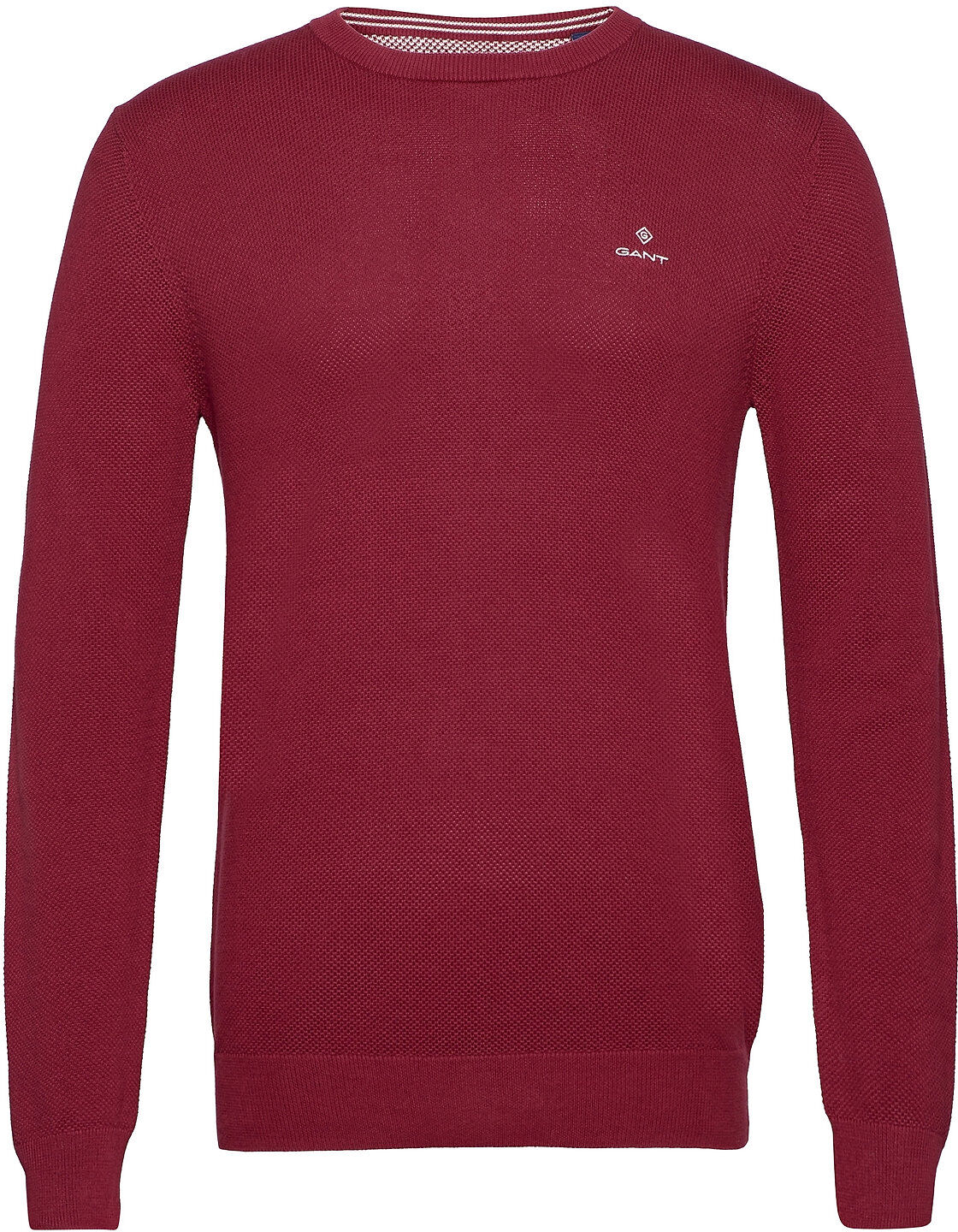 GANT Cotton Pique C-Neck Strikkegenser M. Rund Krage Rød GANT