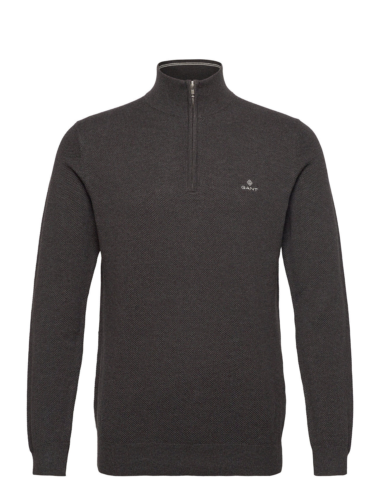 GANT Cotton Pique Half Zip Knitwear Half Zip Pullover Grå GANT