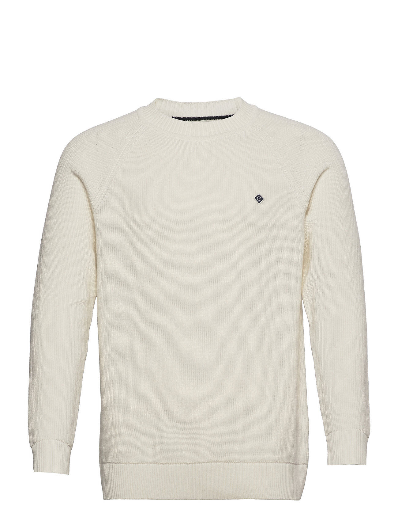 GANT D2. Cotton Rib C-Neck Strikkegenser M. Rund Krage Hvit GANT