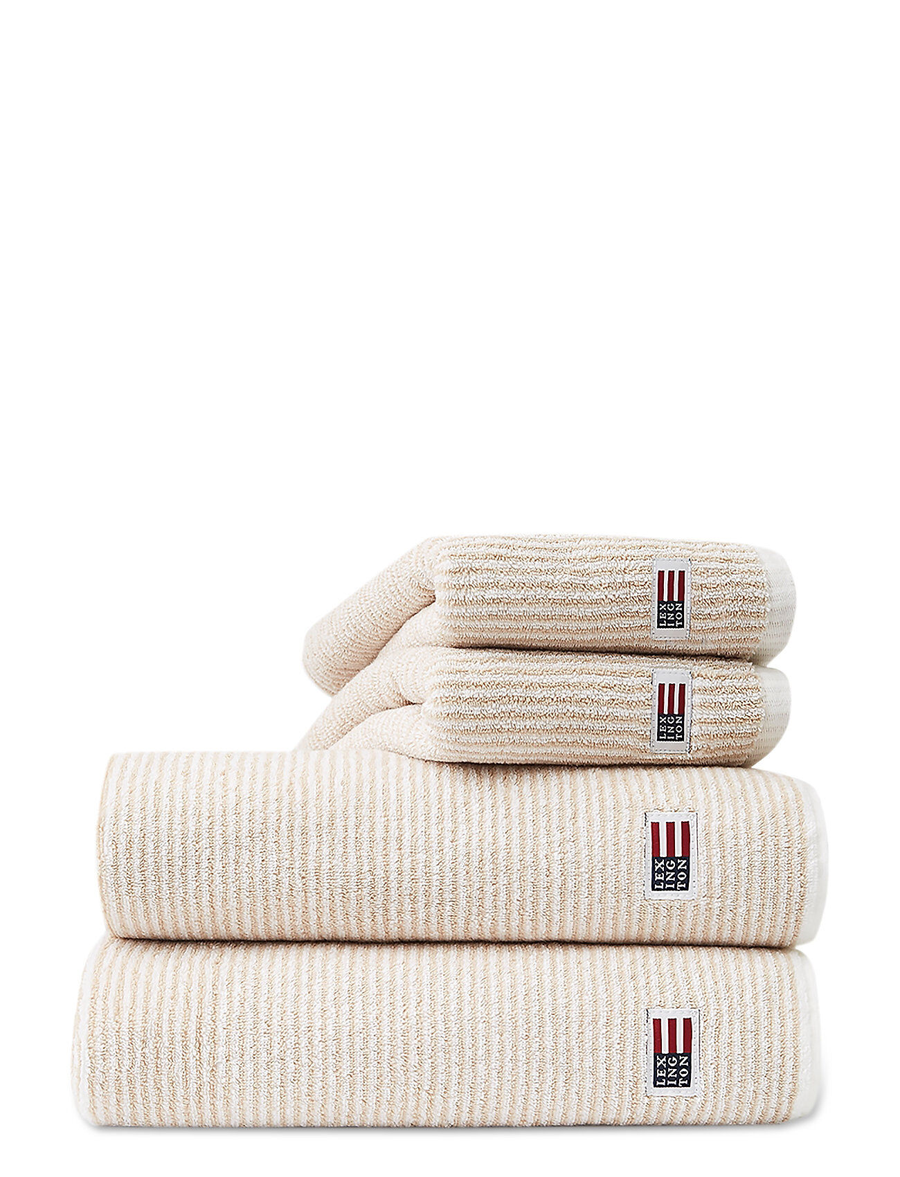 Lexington Home Original Towel White/Tan Striped Home Bathroom Textiles Towels Beige Lexington Home